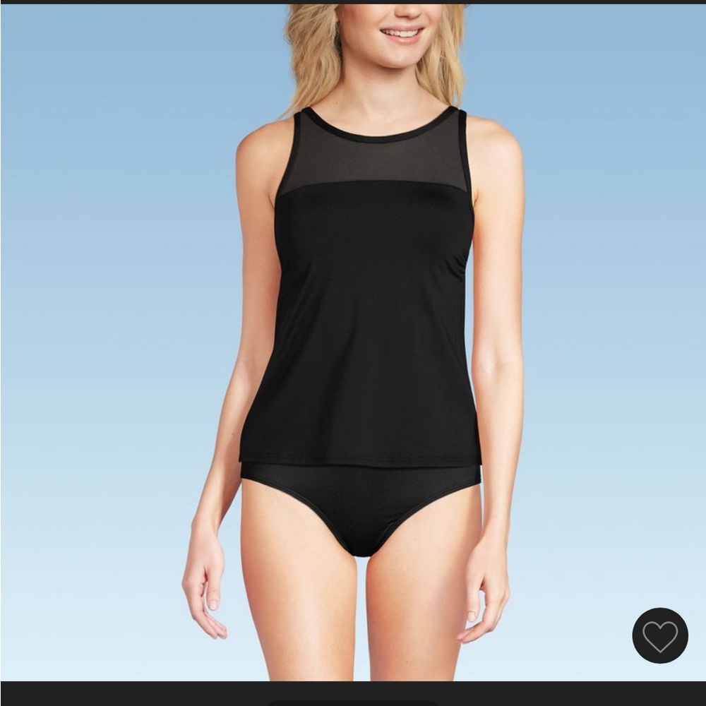 Lands' End Black Mesh Tankini Swimsuit Top